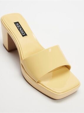 SENSO Lemon Yellow Block Heel Slide Sandals